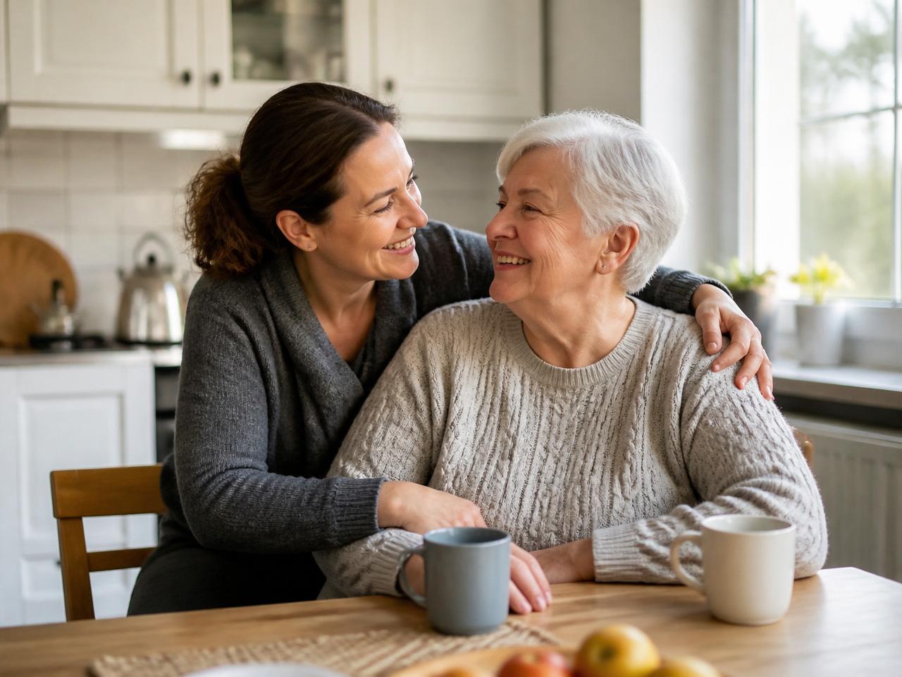 AFC caregiver and family member sharing a moment at home